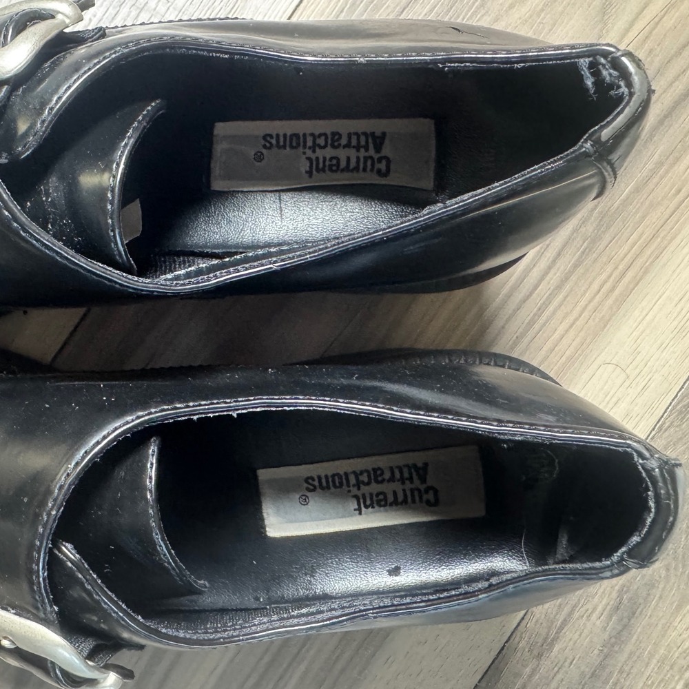 Vintage Current Attractions Black Chunky Buckle Loafers Square Toe 90s Size 10 - Picture 6 of 7
